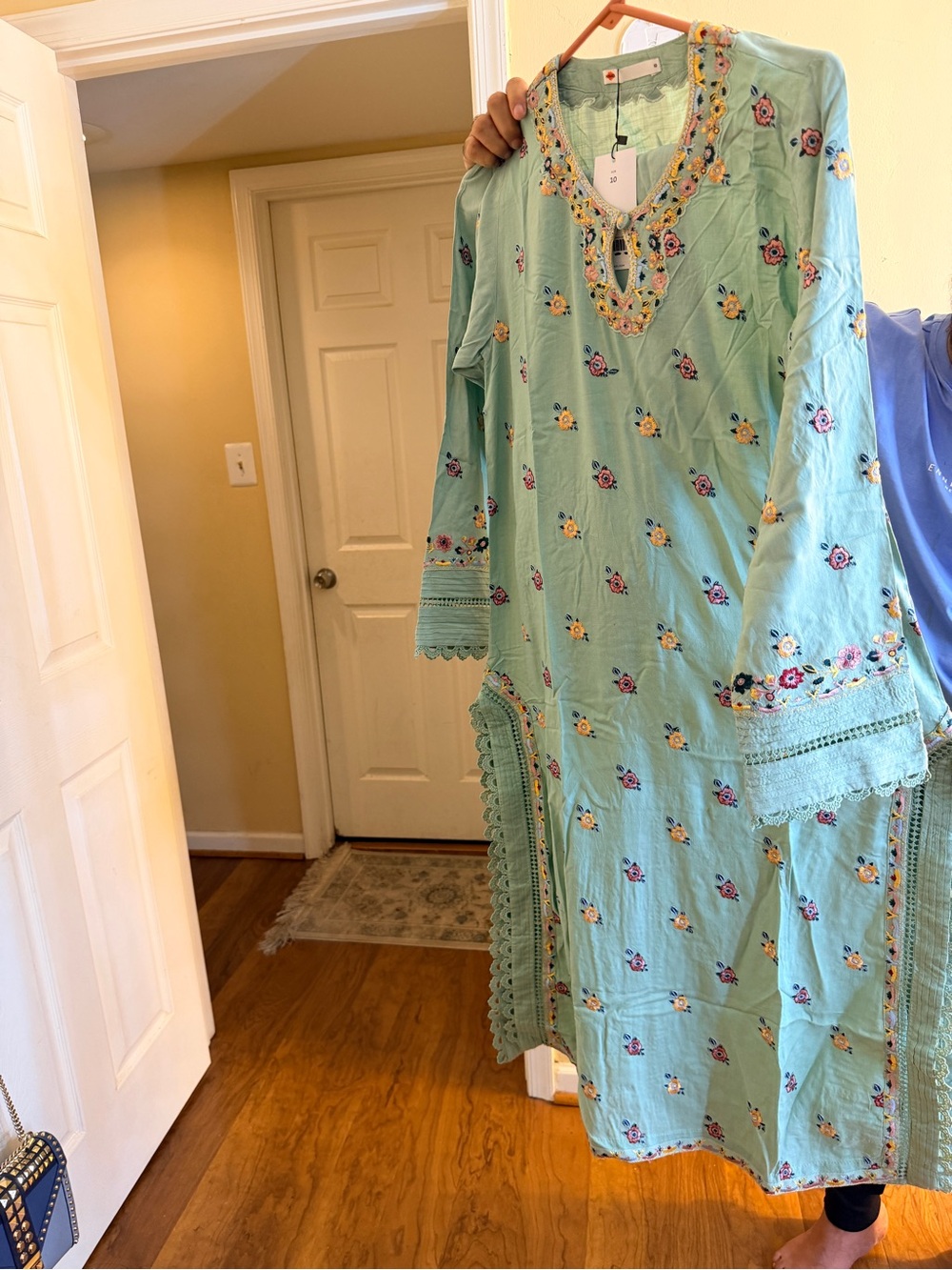 New Khaadi two piece Light Aqua Floral Embroidered Women's Dress Size 10
